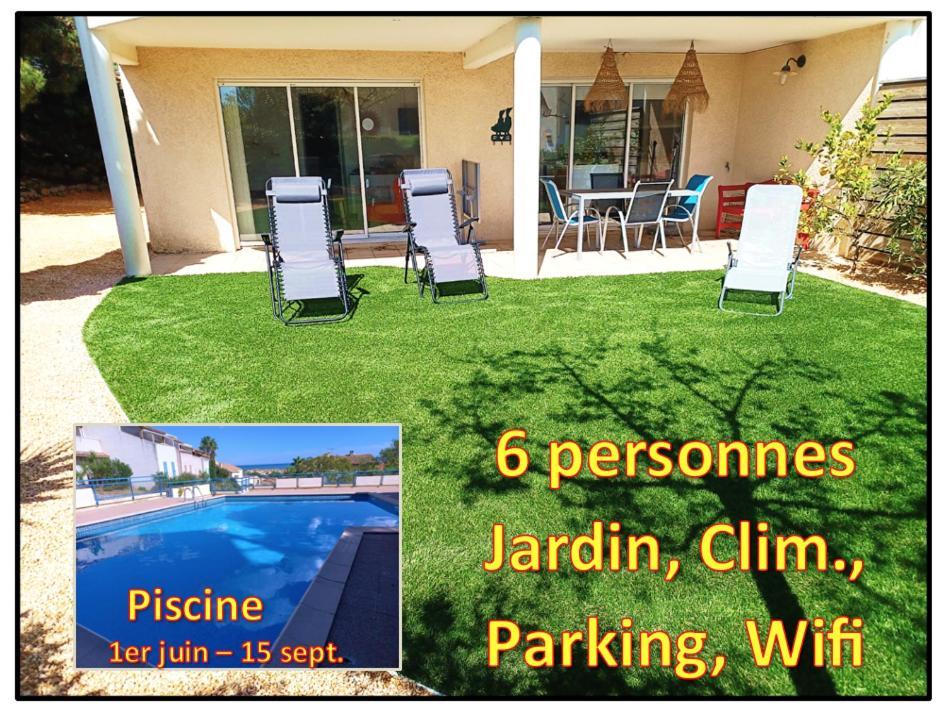 Plain-Pied Jardin 6 Personnes Clim Vue Mer Parking Wifi Terrasse Piscine Dans La Residence Saint-Pierre-la-Mer  ภายนอก รูปภาพ
